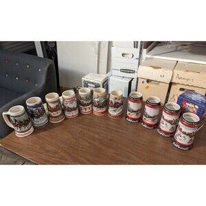 Vintage Beer Mugs - Lot of 13 Budweiser Steins - Christmas Clydesdales